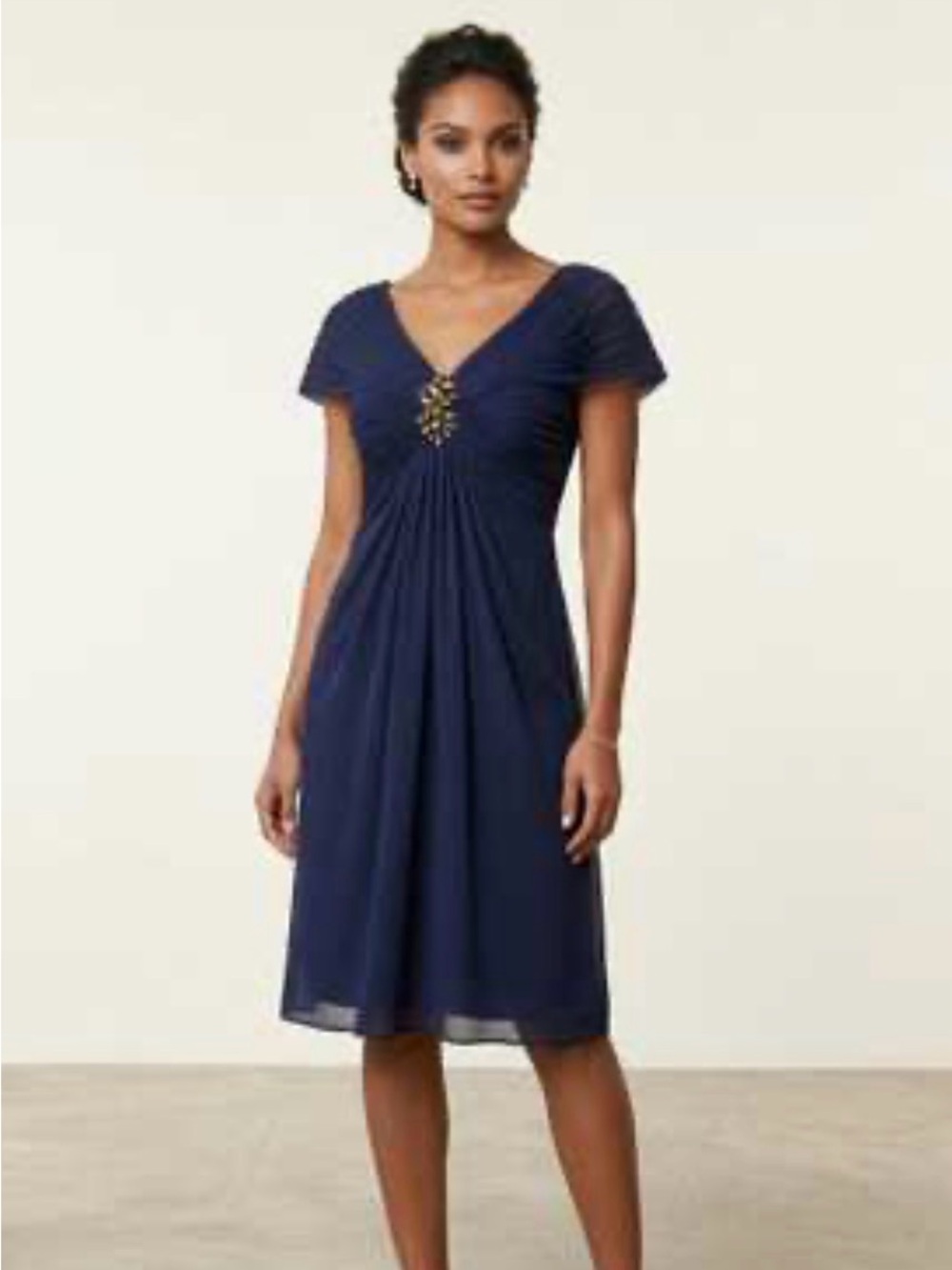 NWT! Tadashi Shoji Silk Purple Blue V-Neck Pleated Waist Dress with Jewels 14Q